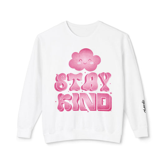Stay Kind Crewneck Sweatshirt — Pink Cloud Positive Message Pullover