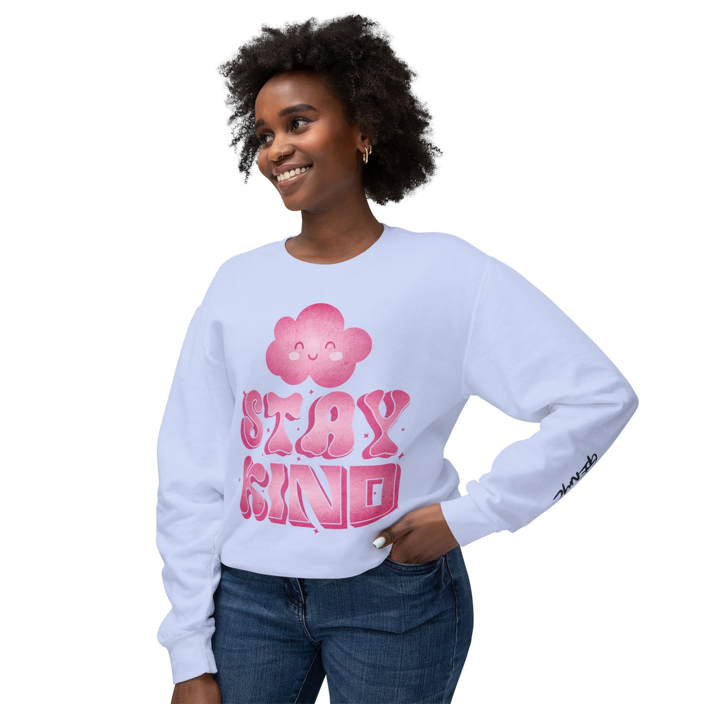 Stay Kind Crewneck Sweatshirt — Pink Cloud Positive Message Pullover