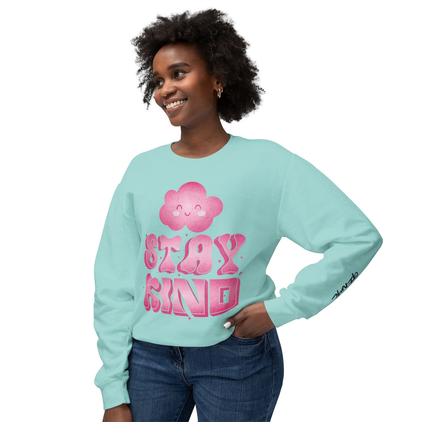 Stay Kind Crewneck Sweatshirt — Pink Cloud Positive Message Pullover