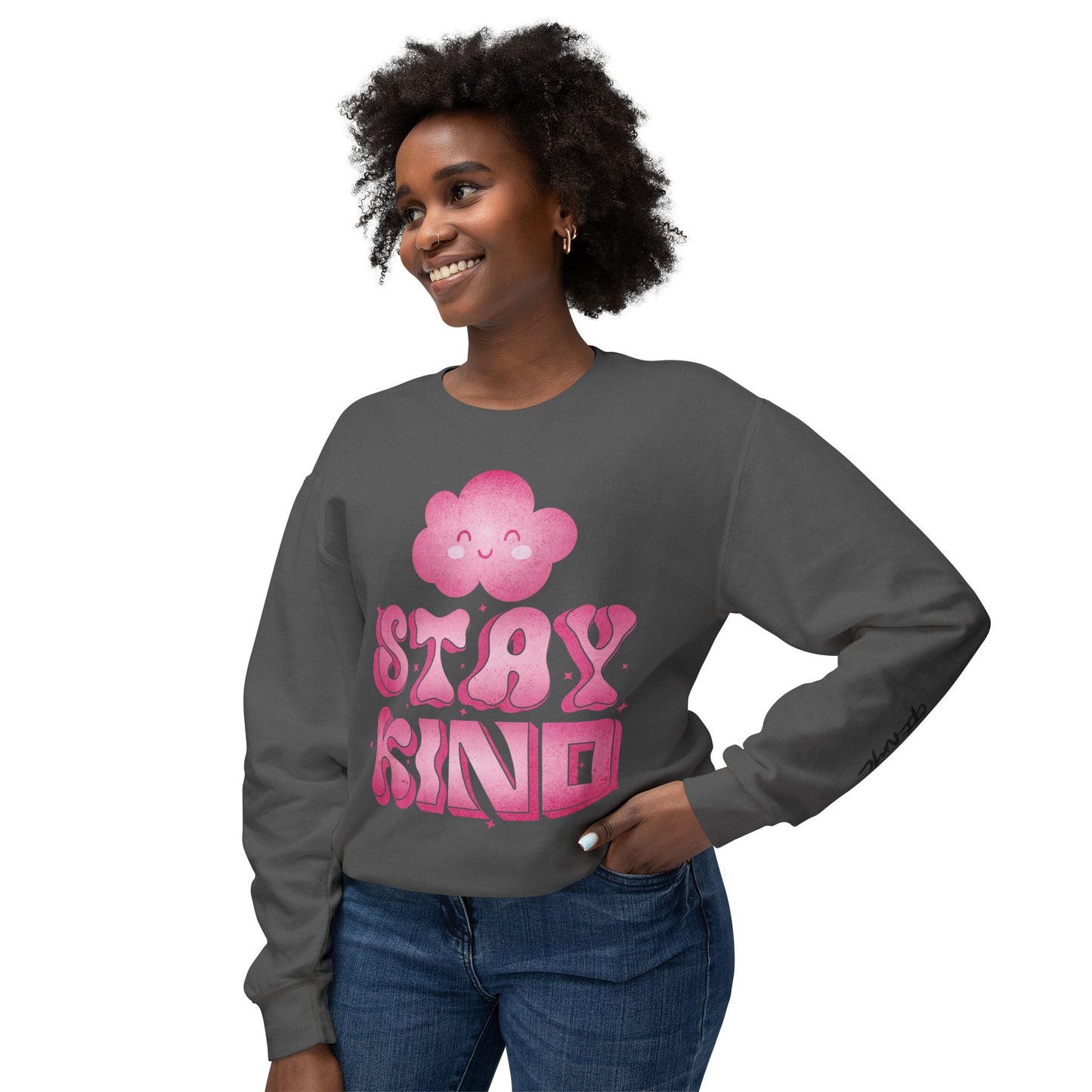 Stay Kind Crewneck Sweatshirt — Pink Cloud Positive Message Pullover